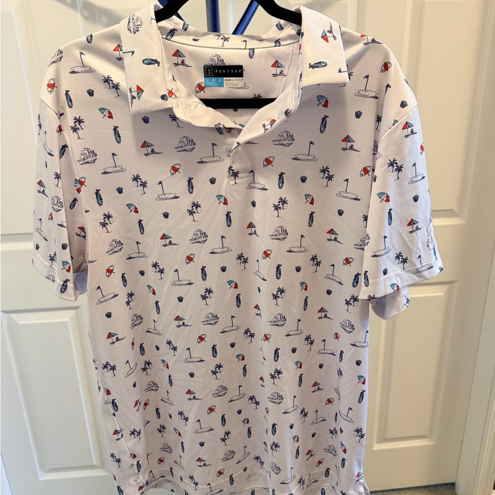 PGA Tour White Polo with Nautical Print